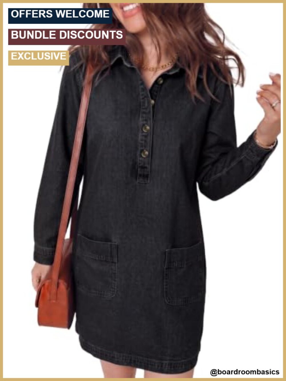 Sidefeel Womens Denim Dress Casual Long Sleeve Jean A-Line Mini Dress